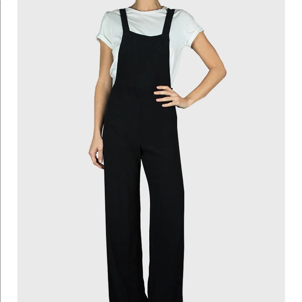 Zara Black Crepe Overalls with Wide Legs - Small